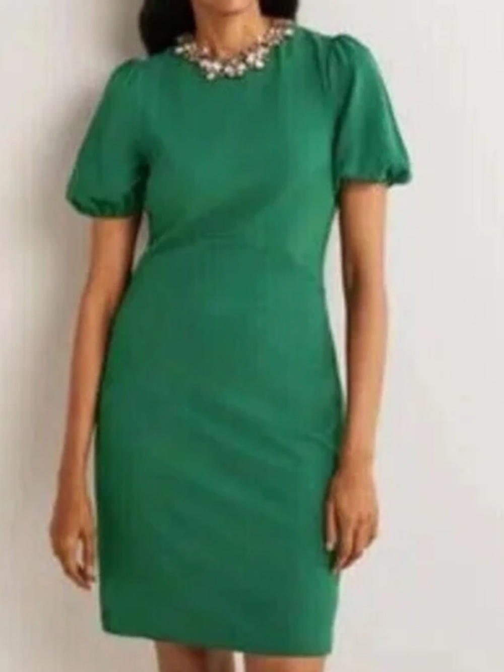 Boden Green Puff-Sleeve Mini Dress, Size 8